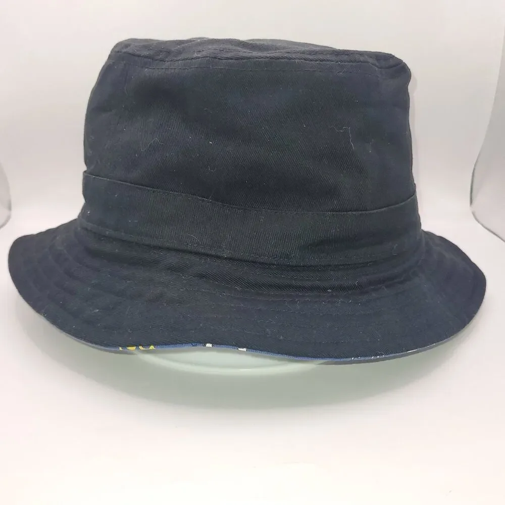 Vans Disney Donald Duck Reversible Bucket Hat Mens Blue Black Cartoon Print EUC